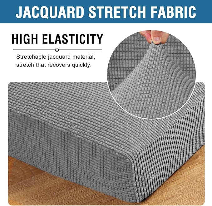 H.VERSAILTEX Super Stretch Individual Seat Cushion Covers - 3 Piece Sofa Cushion Covers in Dove, Thick Jacquard Textured Twill Fabric