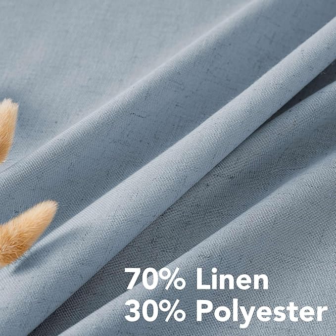 H.VERSAILTEX Linen Curtains Nickel Grommet Semi Sheer Curtains Privacy Added Energy Saving Light Filtering Window Treatments Draperies for Bedroom, Stone Blue, 2 Panels, 52 x 108 - Inch