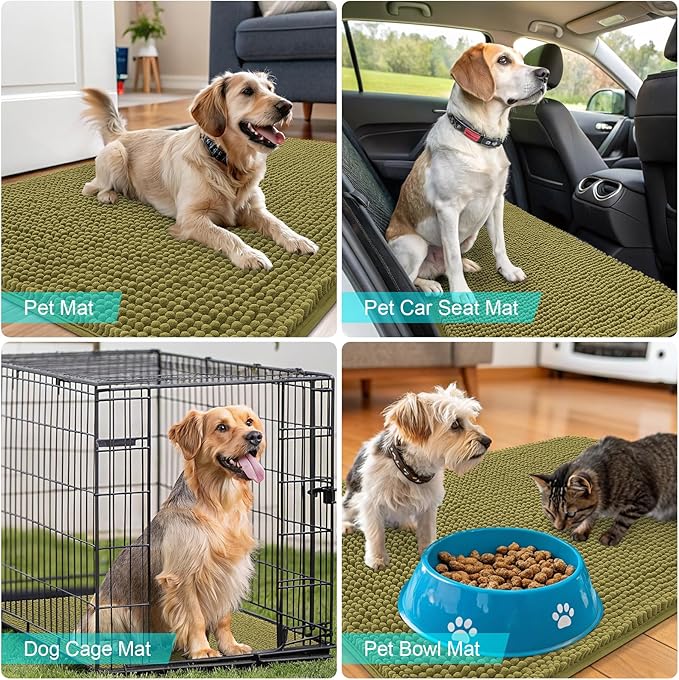 OLANLY Dog Door Mat for Muddy Paws 48x30, Absorbs Moisture and Dirt, Absorbent Non-Slip Washable Doormat, Quick Dry Chenille Mud Mat, Entry Indoor Entryway Carpet for Inside Floor, Willow Green