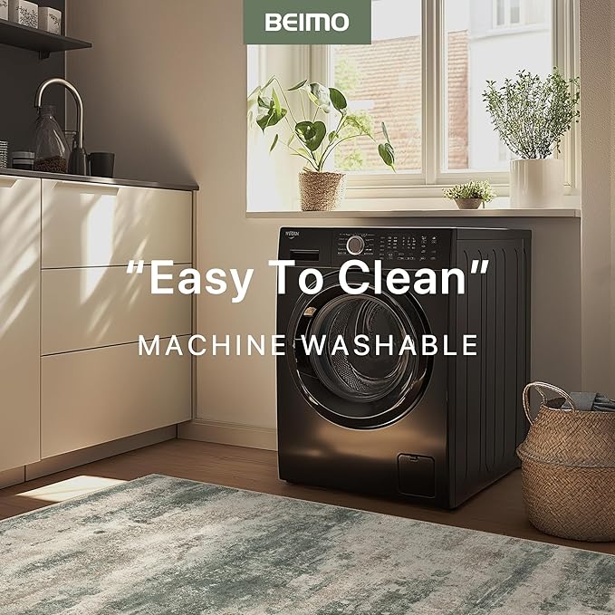 BEIMO Area Rugs 10x14 for Living Room Bedroom, Modern Abstract Machine Washable Rug, Large Soft Low Pile Floor Cover with Non Slip Backing for Dining Room, Grey/Dark Green