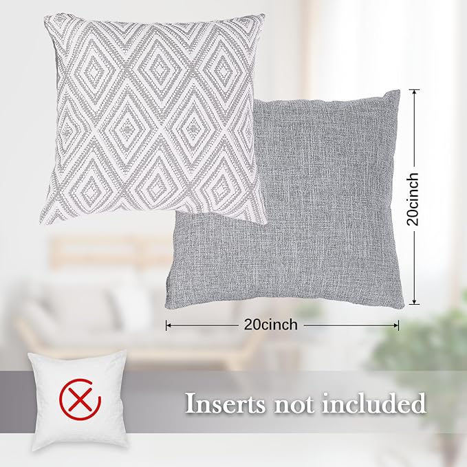 HPUK Decorative Throw Pillow Covers Set of 4 Couch Pillows Accent Cushion Cover for Couch Sofa Living Room, 20"x20" inches, Grey