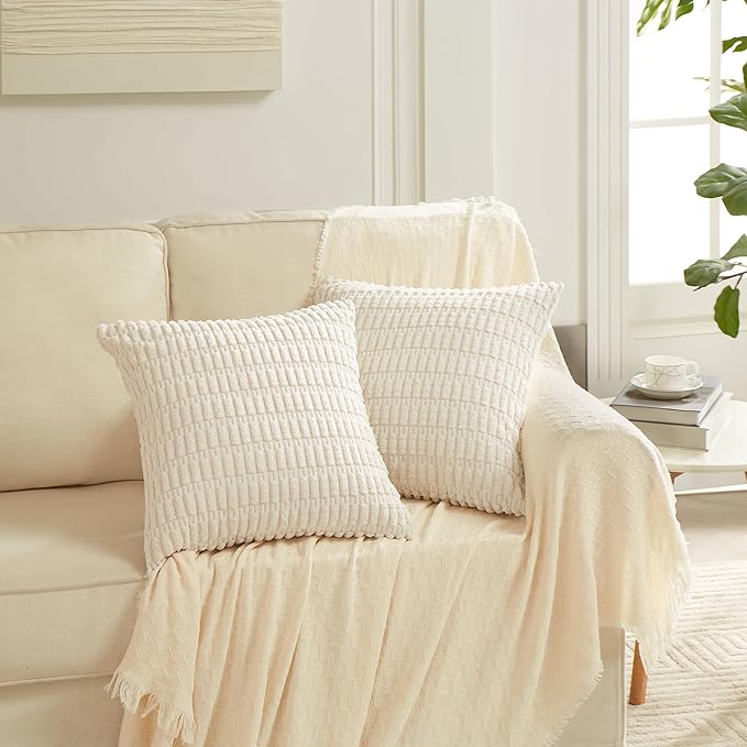 Fancy Homi 4 Pack 20x20 Inch Striped Corduroy Throw Pillow Covers, Rustic Boho Home Decor - 50x50 cm