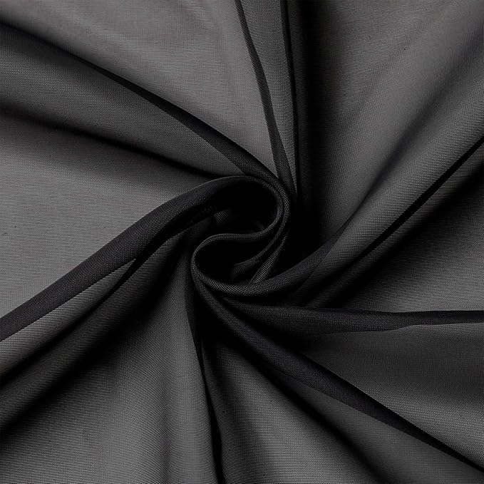 Kitchen Curtains 24 Inch Length Tier 2 Pieces, Black Sheer Curtain Solid Soft Sheer Short Curtains for Windows, Cafe Bathroom Basement Rod Pocket Drapes, Black, Each 42" Wx24 L Inches