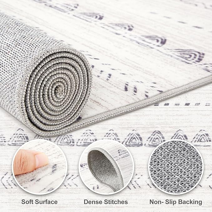 Nakagishi 8x10 Area Rugs Living Room: Washable Boho Large Neutral Soft Farmhouse Rug Stain Resistant Modern Moroccan Non-Slip Indoor Carpet for Bedroom Nursery Kids Playroom Office Dining Room- Gray