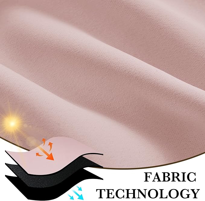 RYB HOME Bedroom Blackout Curtains 63 inches Long, 100% Blackout Thermal Insulated Noise Reducing Curtains for Living Room Nursury, 34 inches Wide by 63 inches Long, Baby Pink