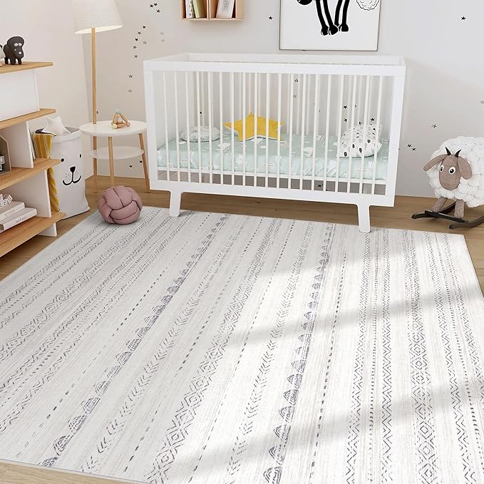 Nakagishi 6x8 Area Rugs Living Room: Washable Boho Large Neutral Soft Farmhouse Rug Stain Resistant Modern Indoor Floor Non-Slip Carpet for Bedroom Nursery Kids Playroom Office Dining Room Dorm- Gray
