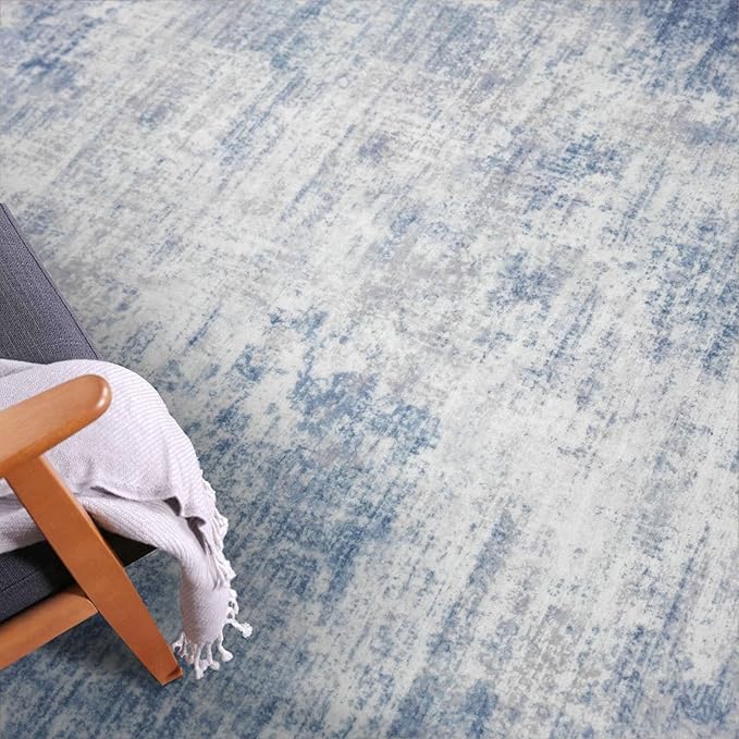 IOHOUZE Abstract Area Rug 4x6 Ft Washable Rugs for Entryway Indoor, Non Slip Small Living Room Rugs Printed Faux Wool Throw Rug, Floor Carpet for Kitchen Nursery Playroom, Light Blue Grey