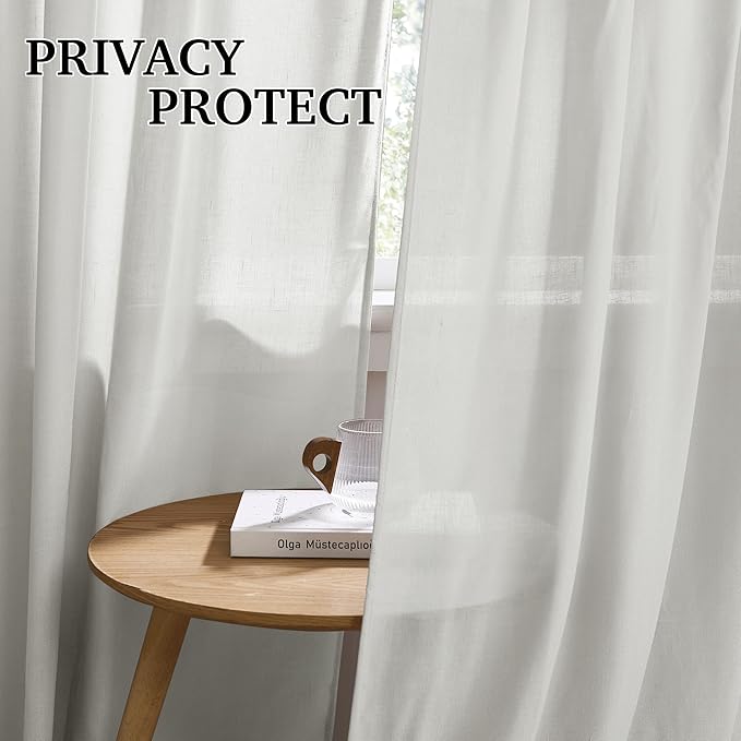 RYB HOME Nursery Soft Linen Sheer Curtains for Kids, Sheer Lightweight Back Tab Light Filtering Fabric Shades for Dining Room Guest Room, W 52 x L 108 inches, 2 Panels Set