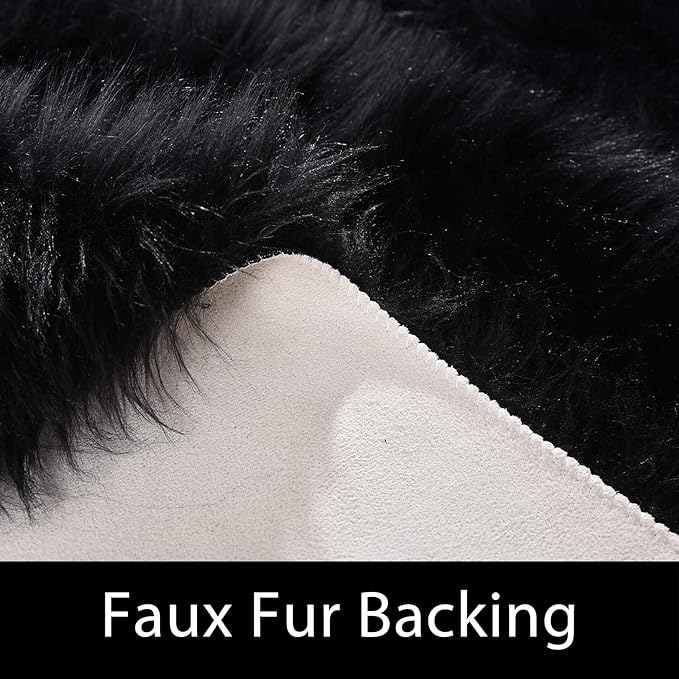 Latepis Black Runner Rugs 2x6 Faux Sheepskin Fur Rug for Bedroom Shag Shaggy Furry Rug for Living Room Dorm Soft Rugs Home Décor