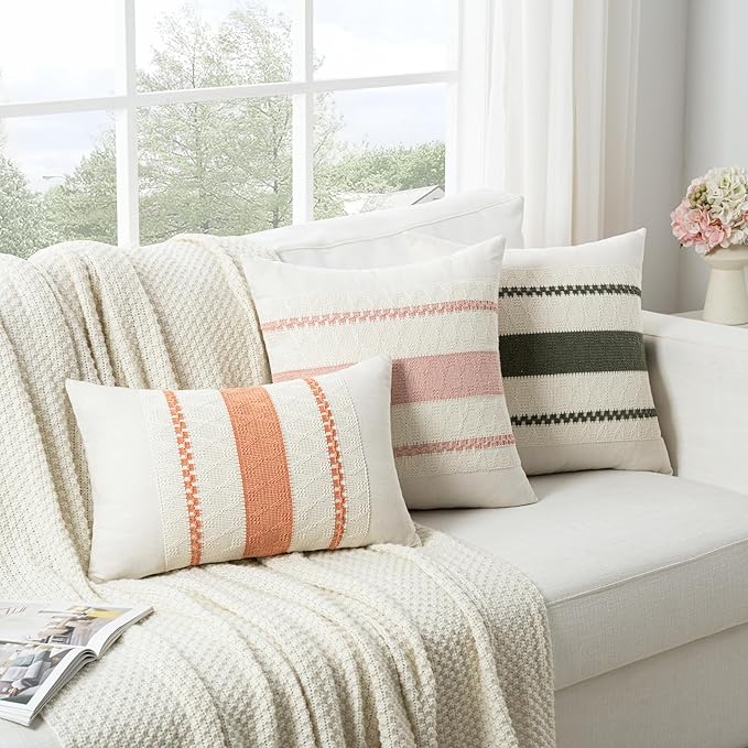 Fancy Homi Set of 1 Boho Olive Green Big Decorative Throw Pillow Cover 24x24 Inch for Couch Bed Bedroom, Aesthetic Modern Organic Farmhouse Room Decor, Soft Cotton Accent Macrame Woven Cushion Case