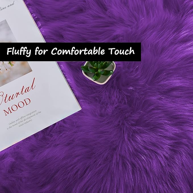 Goolela Fluffy Rug Runners 2x6 Purple Faux Sheepskin Fur Rug Washable Fuzzy Shag Rug for Living Room Bedroom Chair Couch Cover Rectangle