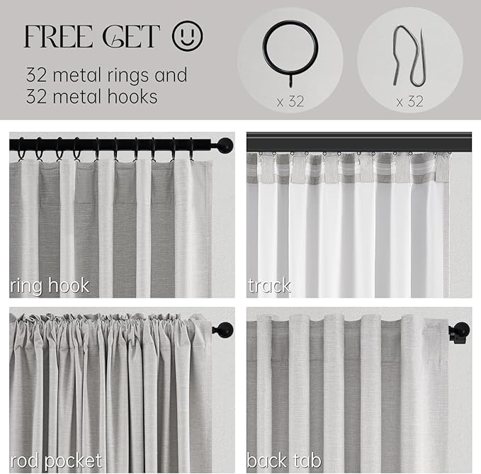 Topfinel Extra Long 120 Inch Blackout Curtains for Large Window Treatment Modern Farmhouse Linen Drapes Sound Proof Drapes Room Divider Pleat Ceiling Track Burg Bedroom Grey(W52 xL132 2 Panels)