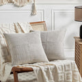 Fancy Homi 2 Packs Neutral Grey Decorative Throw Pillow Covers 22x22 Inch for Living Room Couch Bed Sofa, Rustic Farmhouse Boho Home Decor, Soft Corss Corduroy Patchwork Accent Cushion Case 55x55 cm