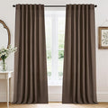 RYB HOME Natural Linen Sheer Curtains 90 inches Long for Living Room and Dining Room, Back Tab/Rod Pocket, Light Filtering Sheer Curtains and Drapes, Brown, W 52 x L 90 inches, 2 Panels Set