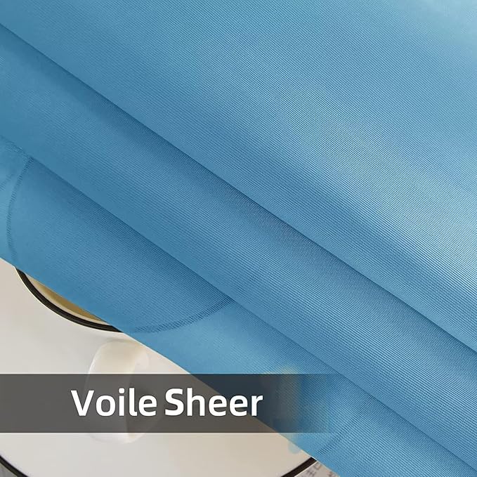 youleyar Solid Sheer Rod Pocket Curtain Voile Draperies 2 Panels White Beige Black Grey Ivory 52 Inch Width 54 Inch Long 1 Pair for Kitchen Bedroom Children Living Room Yard (Blue,52Wｘ54L)