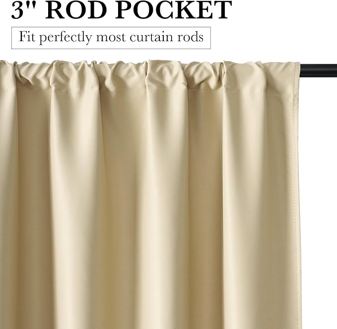 RYB HOME 100% Blackout Short Curtains for Small Window, Thermal Insulated Total Room Darkening Noise Reducing Curtains for Kitchen Bathroom Basement, 34 inches Wide by 45 inches Long, Biscotti Beige