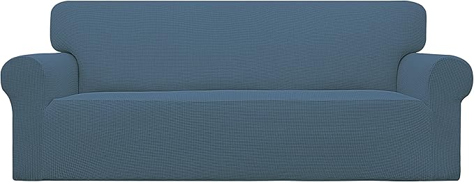 Easy-Going Stretch Sofa Slipcover 1-Piece Sofa Cover Furniture Protector Couch Soft with Elastic Bottom for Kids, Polyester Spandex Jacquard Fabric Small Checks (Sofa, Bluestone)