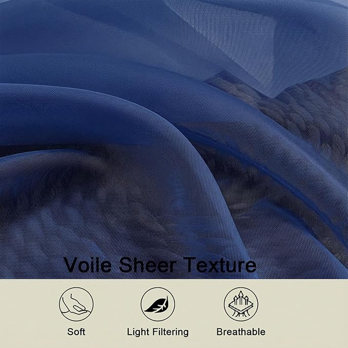 Sheer Curtains 63 Inch Length 2 Panels Set for Living Room Bedroom, Airy Soft Light Filtering Sheer Dining Room Curtains, Modern Rod Pocket Drapes, Royal Blue, Each 42" Wx63 L