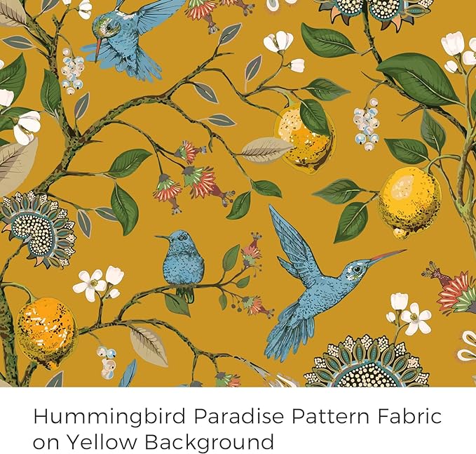 Topfinel 48 Inches Long Short Mustard Yellow Blackout Curtains for Cafe Kitchen, Grommet Room Darkening Luxury Floral Lemon Hummingbird Patterned Waverly Colorful Drapes for Living Room Bedroom