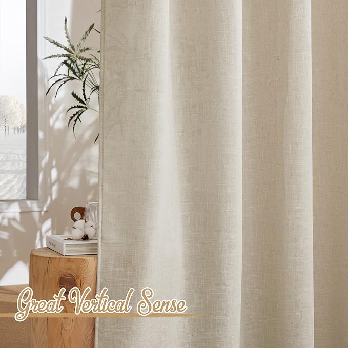 NICETOWN Living Room Curtains Linen Blend 96 inches Long, Grommet Semi Sheer Privacy Assured with Light Filtering Semi Sheer Drapes for Bedroom/Living Room, Taupe, W52 x L96, 2 Panels