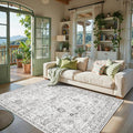 Area Rug 4x6 Grey Rug, Washable Boho Rugs Non Slip Low Pile Floral Small Carpet for Bedroom, Bedside, Kids Room, Office, Dining Room(Grey, 4 x 6)