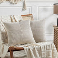 Fancy Homi 2 Packs Neutral Taupe Big Decorative Throw Pillow Covers 24x24 Inch for Couch Bed Sofa, Rustic Farmhouse Boho Home Decor, Soft Corss Corduroy Patchwork Accent Square Cushion Case 60x60 cm