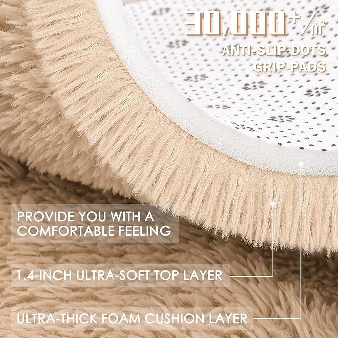 OLANLY 7x12 Machine Washable Large Area Rugs for Living Room, Bedroom, Soft Fluffy Shaggy Bedside Rug, Indoor Floor Carpet for Kids Girls and Boys, Dorms, Nursery, Home Decor Aesthetic, Beige