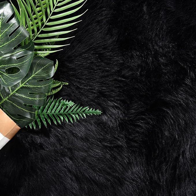 Latepis Black Round Rug 3ft Small Circle Rugs for Bedroom Faux Fur Fluffy Sheepskin Rug Furry Rugs for Living Room Home Décor