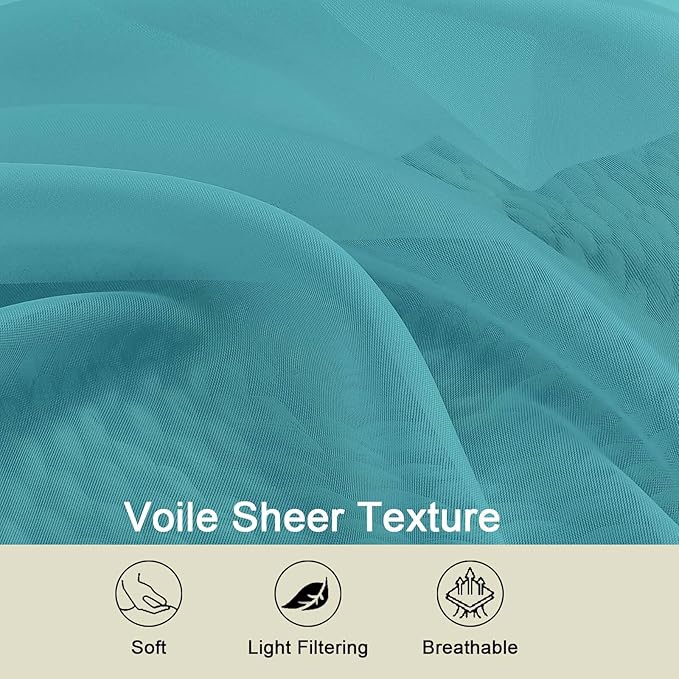 Turquoise Sheer Curtains for Bedroom Living Room 45 Inch Length 2 Panels, Soft Airy Light Filtering Small Kitchen Window Curtains, Rod Pocket Short Curtain Drapes, 42" Wx45 L Inches