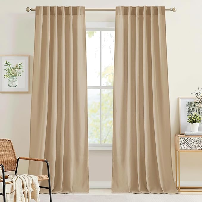 RYB HOME Camel Linen Sheer Curtains 95 inches Length, Aesthetic Light Filtering Airy Half Privacy Gauze Curtain Cortina for Home Office Farmhouse, W 52 x L 84, 2 Pieces