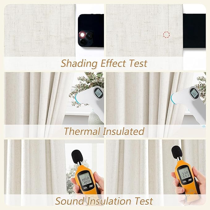 Guken Cream 100% Blackout Cream Linen Curtains 52 Inch Wide by 136 Inch 2 Panels Set for Living Room Bedroom Back Tab/Rod Pocket Thermal Insulated Black Out Drapes Room Darkening Window Curtains