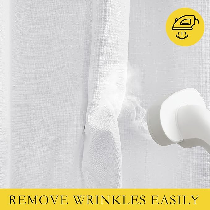 NICETOWN 100% Absolutely Blackout Linen Curtains with Thermal Insulated White Liner, White, 42 inches Wide, 84 inches Length Energy Saving Curtains for Living Room 2 Panels Set, Vertical Blinds
