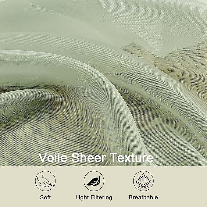 Extra Long Sheer Light Green Curtains for Bedroom Living Room 120 Inches Long 2 Panels Set, Solid Soft Light Filtering Rod Pocket Sheer Window Curtains, Light Green, Each 42" Wx120 L Inch
