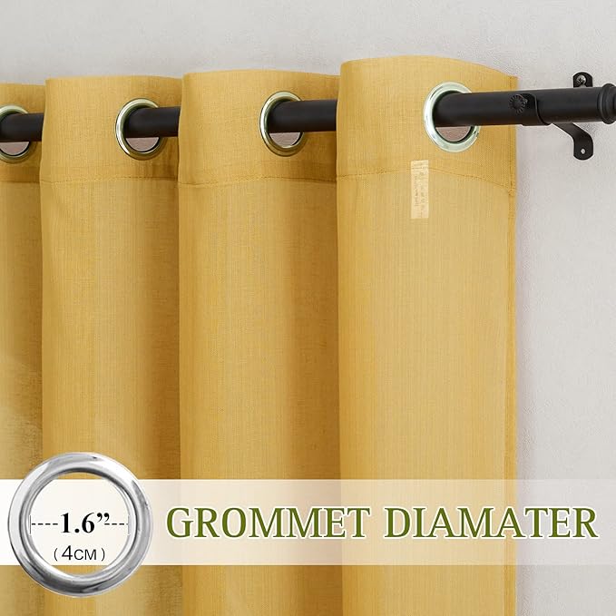 NICETOWN Semi Sheer Gold Curtains 96 inches Long, Grommet Linen Weave Vintage Vertical Drapes Privacy with Light Filtering for Living Room/Farmhouse, Citrine, 2 Panels, W52 x L96