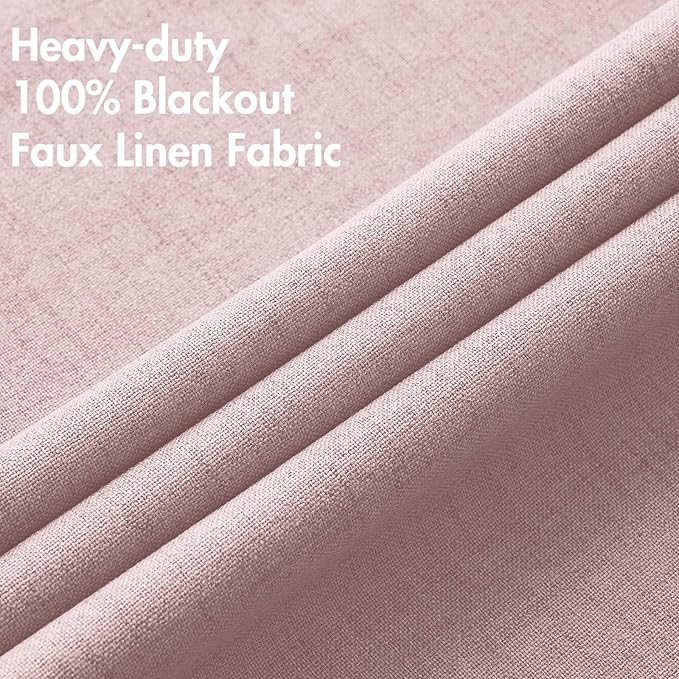 MIULEE Linen Texture Curtains for Bedroom Solid 100% Blackout Thermal Insulated Pink Curtains Grommet Room Darkening Drapes for Living Room Nursery 52x72 Inch (2 Panels)