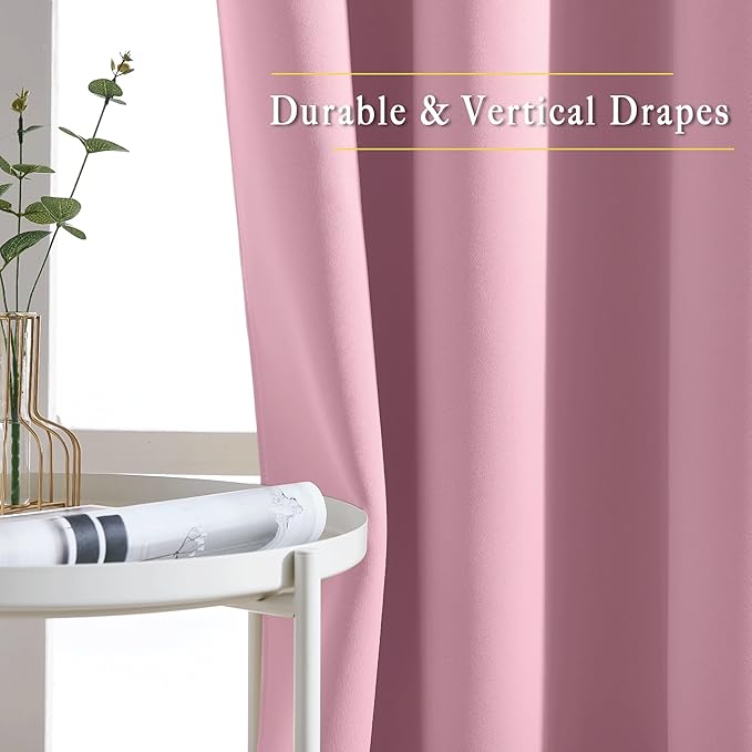 NICETOWN Blackout Living Room Curtains 90 inches Long - Energy Saving Thermal Insulated Sound Dampening Grommet Room Darkening Window Treatments for Bedroom (Crystal Pink, 2 Panels, W46 x L90)