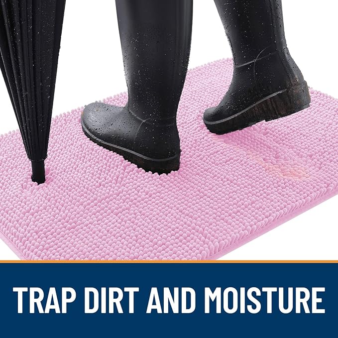 OLANLY Dog Door Mat for Muddy Paws 32x20, Absorbs Moisture and Dirt, Absorbent Non-Slip Washable Doormat, Quick Dry Chenille Mud Mat for Dogs, Entry Indoor Entryway Carpet for Inside Floor, Pink