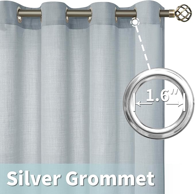 LAMIT 72 inch Linen Curtains for Living Room, Grommet Thick Linen Textured Privacy Drapes Light Filtering Window Treatments Curtains for Bedroom, Set of 2 Panels (52 x 72 Inch, Haze Blue)
