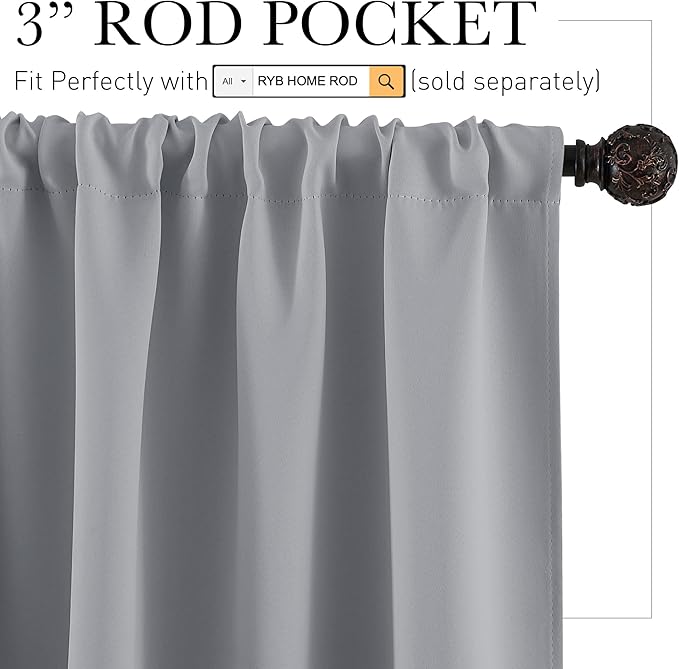 RYB HOME RV Curtains for Camper Windows, Mini Small Thermal Insulated Sunlight Heat Blocking Blackout Privacy Portable Curtains for Travel Trailer, Width 34 by Length 24, Silver Grey, 2 Panels