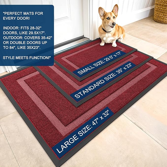 OLANLY Front Door Mat Indoor Outdoor Entrance, Waterproof All-Season, All-Weather Doormat, Sturdy Natural Rubber, Fade Resistant, Low Profile, Easy Clean Patio Porch Entryway Mat, 59x20, Wine Red