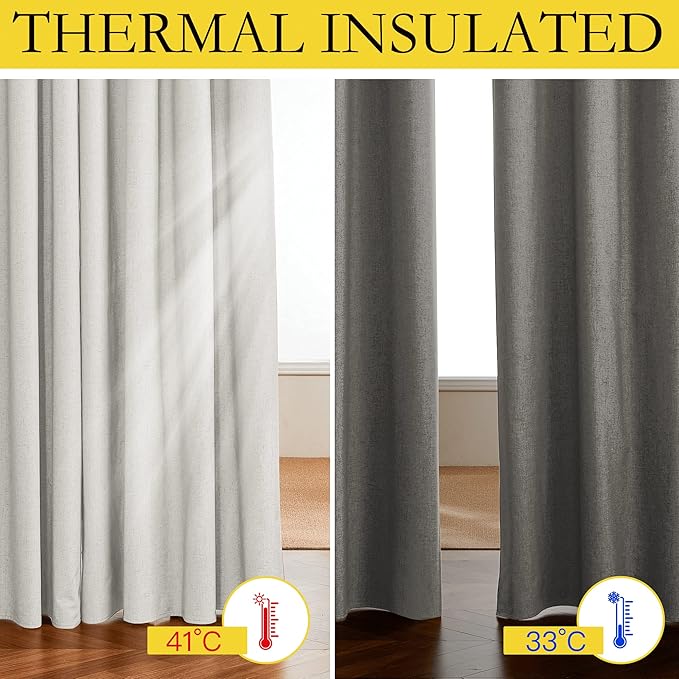 NICETOWN 100% Blackout Linen Texture Curtains 90 inches Long, Ivory, 2 Pcs, Thermal Insulated Full Blackout 2-Layer Lined Drapes, Energy Efficiency Window Draperies for Boy's Room