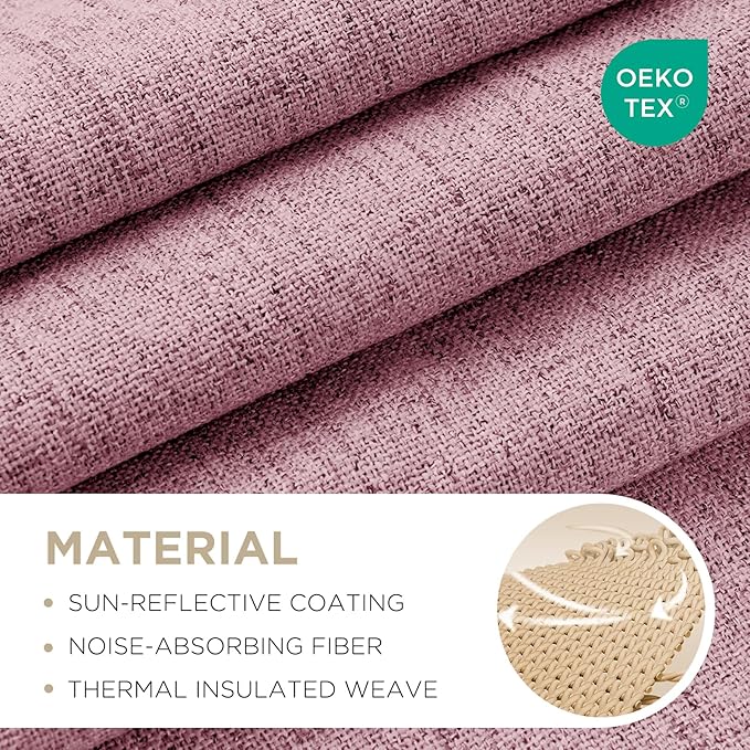 Joydeco Linen Blackout Curtains for Bedroom - 100% Light Blocking 1 Panels, Pink Drapes 70" W x 108" L, Thermal Insulated Room Darkening Curtains for Living Room, Rod Pocket & Back Tabs