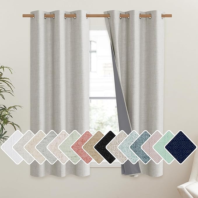NICETOWN Snowbound Vintage Linen 100% Blackout Curtains for Dining Room, Thermal Insulated Curtains 54" Long, Noise Reducing Window Treatment Drapes for Kitchen, 42" Wide Per Panel, Set of 2