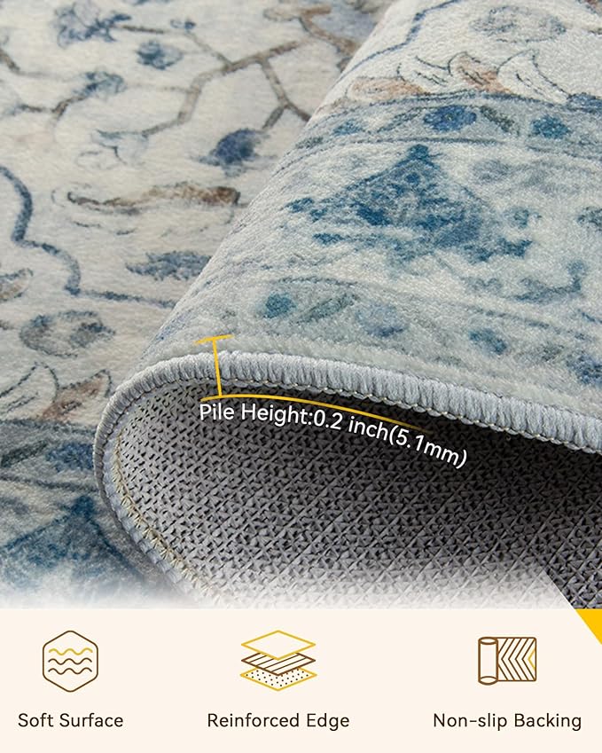 Area Rugs 2'x3' Kitchen Rugs Entry Rug Small Rugs for Entryway Kitchen Bathroom Door Mat Indoor Entrance,Washable Non Slip, Light Blue Navy Beige Gray White