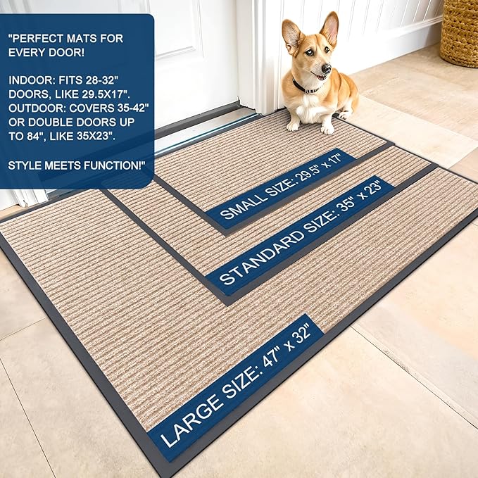 OLANLY Front Door Mat Indoor Outdoor Entrance, Waterproof Heavy Duty Doormat, Fade Resistant, Low Profile, Easy Clean Patio Porch Welcome Floor Mats for Entry, 47x30, Beige