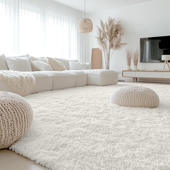 OLANLY 8x10 Machine Washable Large Area Rugs for Living Room, Bedroom, Soft Fluffy Shaggy Bedside Rug, Indoor Floor Carpet for Kids Girls and Boys, Dorms, Nursery, Home Decor Aesthetic, Ivory
