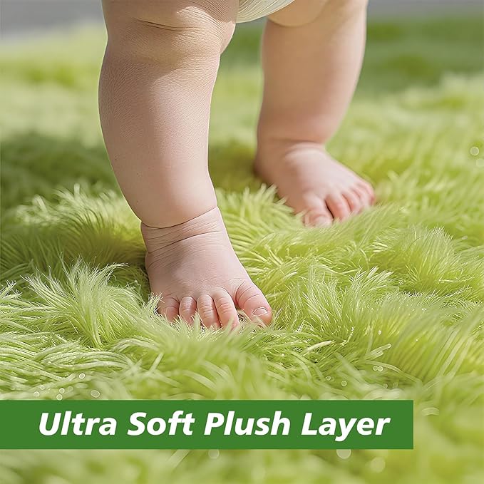 8x10 Fluffy Area Rugs for Living Room,Shag Area Rug for Bedroom,Grass Green Soft Fuzzy Rug Non-Shedding Indoor Plush Carpet for Kids Bedroom Nursery Home Decor
