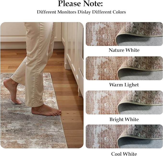 3x7 Washable Kitchen Runner Rug: Modern Abstract Runners for Hallway Soft Non Slip Rugs with Rubber Backing Low Pile Thin Floor Carpet for Entryway Bedroom Bathroom Bedside Indoor(Brown/Brick,3x7)
