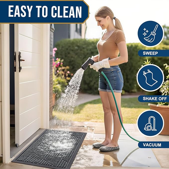 Smiry Front Door Mat Outside Entrance, Heavy Duty Sturdy Natural Rubber Doormat, Trap Dirt and Moisture, Easy Clean Low Profile Mats for Indoor Outdoor Entry, Irregular Triangle (47x32, Grey)