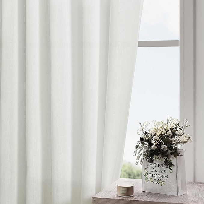 Nanspring Ivory Linen Back Tab Curtains 94 Inch Length for Living Room 2 Panel Set Neutral Modern Farmhouse Window Curtain Privacy Semi Sheer Linen Drapes Rustic Pinch Pleated Look Curtain